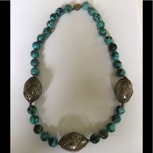 Antique Chinese Turquoise Huge Silver Dragon Beads